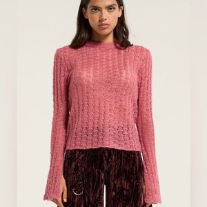 NWT! VIAVIA Pointelle Sweater In Rose Pink $158 Size Small